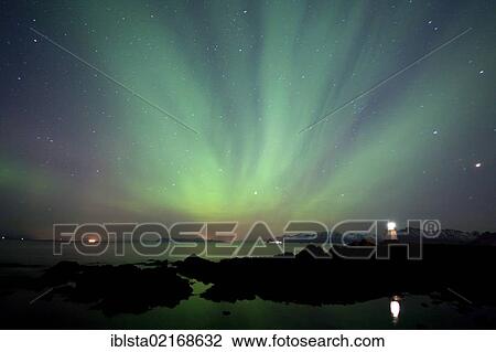 Northern lights, aurora borealis, near Hov, Lofoten Islands, Norway, Europe View Large Photo Image Stock Image - Northern lights, aurora borealis, near Hov, Lofoten Islands, Norway, Europe. Fotosearch