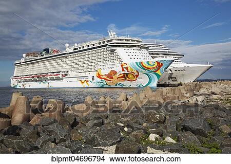 Picture - Norwegian Getaway and MSC Fantasia cruise ships moored in the port of Tallinn, Estonia, Europe. Fotosearch