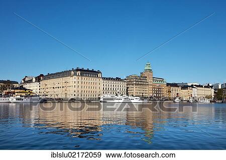 Stock Photo - Nybroviken, New Bridge Bay, and the Radisson Hotel, Oestermalm, Stockholm, Sweden, Scandinavia, Europe. Fotosearch
