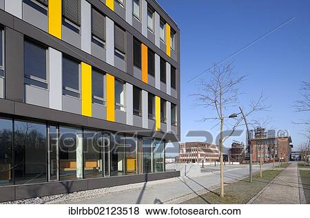 Stock Photo - Office building, former Phoenix-West Steelworks, Zukunftsstandort urban redevelopment site, Dortmund, Hoerde, Ruhr Area, North Rhine-Westphalia, Germany, Europe, PublicGround, Europe. Fotosearch