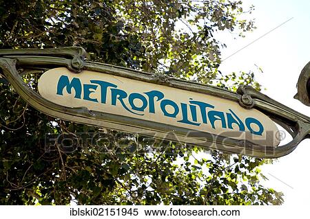Stock Photography - Old Art Nouveau subway sign, Metropolitano, at the metro station of Picoas in Lisbon, Portugal, Europe. Fotosearch