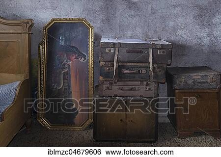 Old suitcases and picture of saint in an attic, Bavaria, Germany, Europe View Large Photo Image Stock Photograph - Old suitcases and picture of saint in an attic, Bavaria, Germany, Europe. Fotosearch