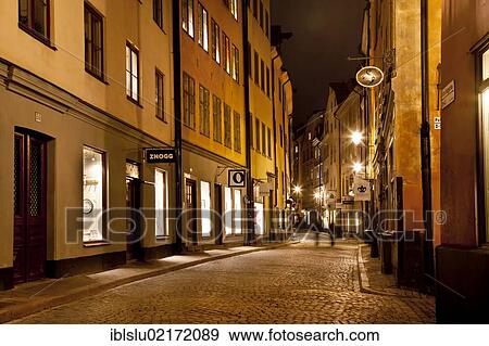 Old town alleyway at night, Gamla Stan, Stockholm, Sweden, Scandinavia, Europe View Large Photo Image Stock Photo - Old town alleyway at night, Gamla Stan, Stockholm, Sweden, Scandinavia, Europe. Fotosearch