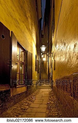 Old town alleyway at night, Gamla Stan, Stockholm, Sweden, Scandinavia, Europe View Large Photo Image Stock Photograph - Old town alleyway at night, Gamla Stan, Stockholm, Sweden, Scandinavia, Europe. Fotosearch