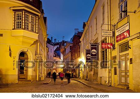 Picture - Old town at dusk, UNESCO World Heritage Site, Tallinn, Estonia, Baltic States, Northern Europe, Europe. Fotosearch