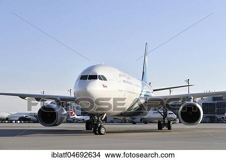 Oman Airways Airbus, A330-200, Munich Airport, Upper Bavaria, Bavaria, Germany, Europe View Large Photo Image Picture - Oman Airways Airbus, A330-200, Munich Airport, Upper Bavaria, Bavaria, Germany, Europe. Fotosearch