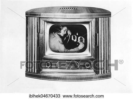 Stock Image - One of the first televisions, 1950s, Germany, Europe. Fotosearch