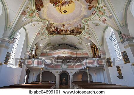 Stock Image - Organ gallery, parish church St. Laurentius, Königsdorf, Upper Bavaria, Bavaria, Germany, Europe. Fotosearch