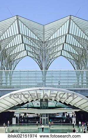 Oriente Station, Garo do Oriente, designed by Spanish architect Santiago Calatrava, on the grounds of the Parque das Nacoes, site of World Expo 98 in Lisbon, Portugal, Europe View Large Photo Image Picture - Oriente Station, Garo do Oriente, designed by Spanish architect Santiago Calatrava, on the grounds of the Parque das Nacoes, site of World Expo 98 in Lisbon, Portugal, Europe. Fotosearch