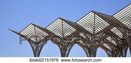 Oriente Station, Garo do Oriente, designed by Spanish architect Santiago Calatrava, on the grounds of the Parque das Nacoes, site of World Expo 98 in Lisbon, Portugal, Europe View Large Photo Image Stock Photograph - Oriente Station, Garo do Oriente, designed by Spanish architect Santiago Calatrava, on the grounds of the Parque das Nacoes, site of World Expo 98 in Lisbon, Portugal, Europe. Fotosearch