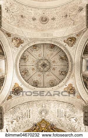 Stock Image - Ornate ceiling of the baroque chapel, Iglesia de la Caridad, Hospital de la Caridad, Seville, Andalusia, Spain, Europe. Fotosearch