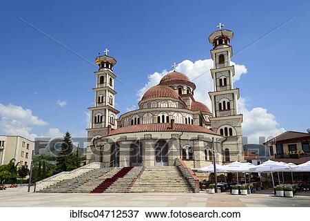 Stock Photo - Orthodox Cathedral of the Resurrection, Korca, Albania, Europe. Fotosearch