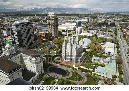 Overlooking the city centre with the Salt Lake Temple of The Church of Jesus Christ of Latter-day Saints, Mormons, and the Salt Lake Tabernacle behind Salt Lake City, Utah, USA, North America View Large Photo Image Picture - Overlooking the city centre with the Salt Lake Temple of The Church of Jesus Christ of Latter-day Saints, Mormons, and the Salt Lake Tabernacle behind Salt Lake City, Utah, USA, North America. Fotosearch
