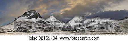 Picture - Panorama of snow-covered Andes Mountains at sunrise, La Paz, Bolivia, South America. Fotosearch