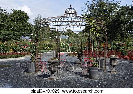 Stock Photo - Parc de la Tete dOr, Jardin Botanique, summerhouse, Lyon, Auvergne-Rhône-Alpes, France, Europe. Fotosearch