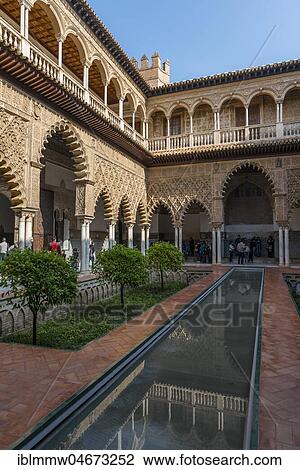 Patio de las Doncellas, Court of the Virgins, an Italian Renaissance courtyard, 1540 to 1572, with stucco arabesques in the Mudejares style, Alcazar, Royal Palace of Seville, Seville, Spain, Europe View Large Photo Image Stock Image - Patio de las Doncellas, Court of the Virgins, an Italian Renaissance courtyard, 1540 to 1572, with stucco arabesques in the Mudejares style, Alcazar, Royal Palace of Seville, Seville, Spain, Europe. Fotosearch