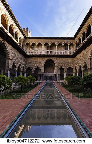 Stock Image - Patio de las Doncellas, Cuarto Real Alto or Royal Palace, the Alcazar, Sevilla, Spain, Europe. Fotosearch