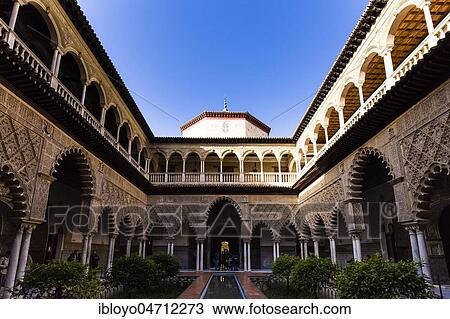 Stock Image - Patio de las Doncellas, Cuarto Real Alto or Royal Palace, the Alcazar, Sevilla, Spain, Europe. Fotosearch