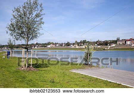 Stock Image - Phoenix Lake, former Huettenwerk Phoenix-Ost steelworks, urban redevelopment site, Zukunftsstandort Phoenix, Dortmund, Hoerde, Ruhr Area, North Rhine-Westphalia, Germany, Europe, PublicGround, Europe. Fotosearch