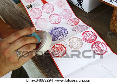 Picture - Pilgrim passport is stamped, Kumano Hayatama Taisha Temple, Nakahechi Route, Kumano Kodo Pilgrimage Trail, Kii Mountains, Wakayama, Honshu Island, Japan, Asia. Fotosearch