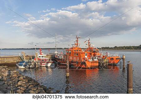 Stock Photography - Pilot boats in the mouth of the Trave, Travemünde, Baltic Sea, Schleswig-Holstein, Germany, Europe. Fotosearch