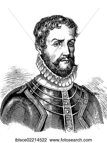 Stock Image - Pontus De la Gardie, Baron of Ekholmen, 1520 - 1585, a Swedish army commander and governor of Livonia, historic wood engraving, about 1888. Fotosearch