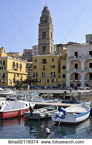 Port and bell tower, Campanile of the Romanesque cathedral Duomo dei Santi Erasmo e Marciano, Gaeta, Lazio, Italy, Europe View Large Photo Image Picture - Port and bell tower, Campanile of the Romanesque cathedral Duomo dei Santi Erasmo e Marciano, Gaeta, Lazio, Italy, Europe. Fotosearch