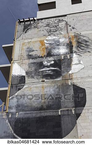 Portrait as Photo Negative, Mural by Argentine street artist Bosoletti, The Crystal Ship Festival 2017, Ostend, Flanders, Belgium, Europe View Large Photo Image Picture - Portrait as Photo Negative, Mural by Argentine street artist Bosoletti, The Crystal Ship Festival 2017, Ostend, Flanders, Belgium, Europe. Fotosearch