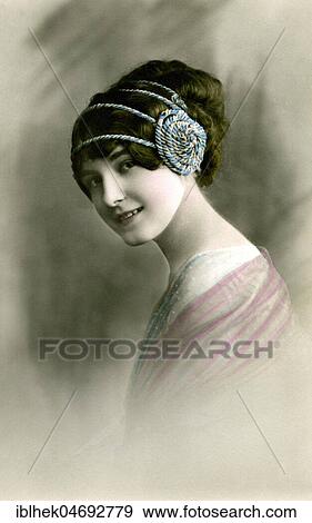 Stock Photo - Portrait, fashion, woman with hair ornaments, 1900s, Germany, Europe. Fotosearch