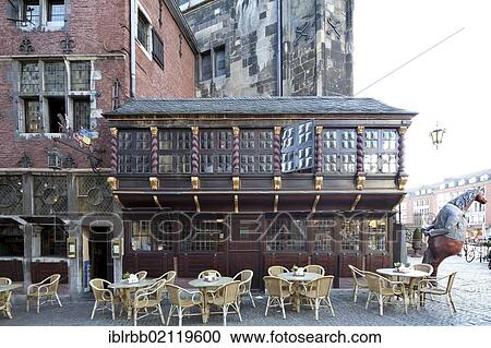 Stock Image - Postwagen, historic restaurant at City Hall, Aachen, North Rhine-Westphalia, Germany, Europe, PublicGround, Europe. Fotosearch