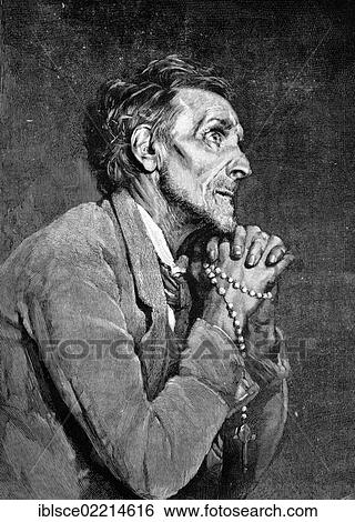 Praying man holding a rosary, historical woodcut, circa 1888 View Large Photo Image Stock Photograph - Praying man holding a rosary, historical woodcut, circa 1888. Fotosearch