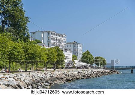 Stock Photography - Promenade with Hotel Fürstenhof, Sassnitz, Rügen, Mecklenburg-Western Pomerania, Germany, Europe. Fotosearch