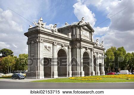 Puerta de Alcala arch on Plaza de la Independencia square, Madrid, Spain, Europe View Large Photo Image Stock Photography - Puerta de Alcala arch on Plaza de la Independencia square, Madrid, Spain, Europe. Fotosearch