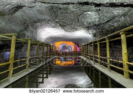 Stock Photo - Reflection in water in the Salt Cathedral of Zipaquirá, Cundinamarca, Colombia, South America. Fotosearch
