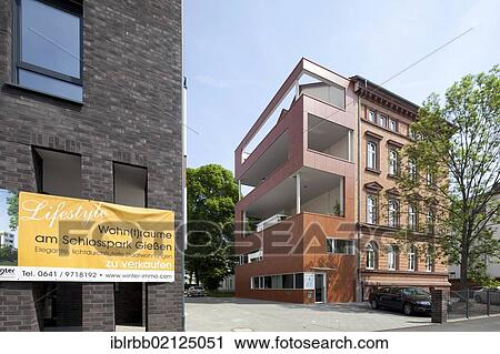Stock Image - Residential building, office building, contemporary architecture, Giessen, Hesse, Germany, Europe, PublicGround, Europe. Fotosearch