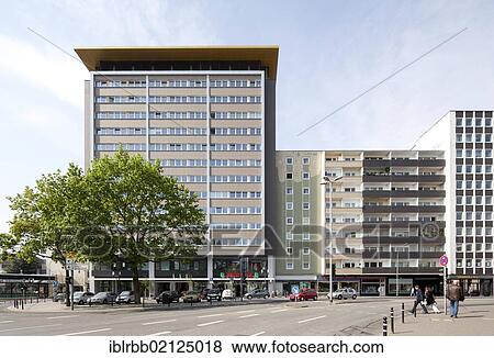 Stock Photo - Residential high-rise, post-war architecture, Giessen, Hesse, Germany, Europe, PublicGround, Europe. Fotosearch