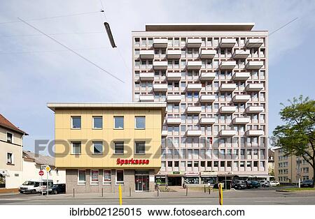 Stock Photography - Residential high-rise, post-war architecture, Giessen, Hesse, Germany, Europe, PublicGround, Europe. Fotosearch