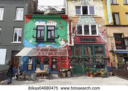 Restaurants with colourfully painted facades at the harbour, Ostend, Belgian coast, West-Flanders, Belgium, Europe View Large Photo Image Stock Photography - Restaurants with colourfully painted facades at the harbour, Ostend, Belgian coast, West-Flanders, Belgium, Europe. Fotosearch