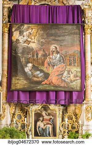Restored Lent scarf hangs in church above altar, veiled pictorial representations during Lenting season, Flintsbach, Bavaria, Germany, Europe View Large Photo Image Stock Image - Restored Lent scarf hangs in church above altar, veiled pictorial representations during Lenting season, Flintsbach, Bavaria, Germany, Europe. Fotosearch