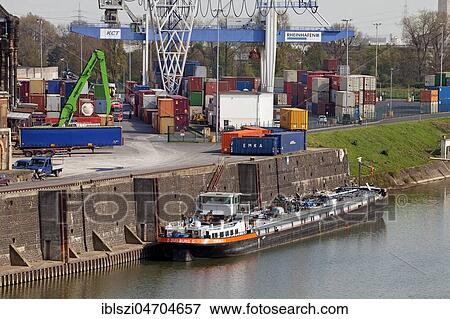 Stock Photo - Rhine Harbour Krefeld, Lower Rhine, North Rhine-Westphalia, Germany, Europe. Fotosearch