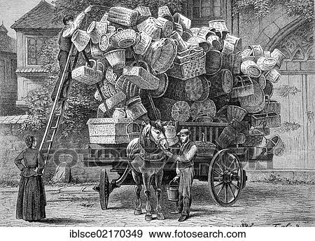 Rhineland trader's wagon, basket trader, historical engraving, 1883 View Large Photo Image Stock Photo - Rhineland trader's wagon, basket trader, historical engraving, 1883. Fotosearch
