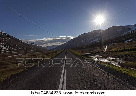Ring road against the light, Öxnadalsheiði pass road between Fjorden Skagafjörður and Eyjafjörður, Tröllaskagi Peninsula, Northern Iceland View Large Photo Image Stock Photo - Ring road against the light, Öxnadalsheiði pass road between Fjorden Skagafjörður and Eyjafjörður, Tröllaskagi Peninsula, Northern Iceland. Fotosearch