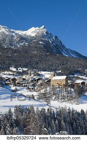 Picture - Riom, with Raetia Ampla castle, municipality of Surses, Switzerland, Raetia Ampla, Europe. Fotosearch