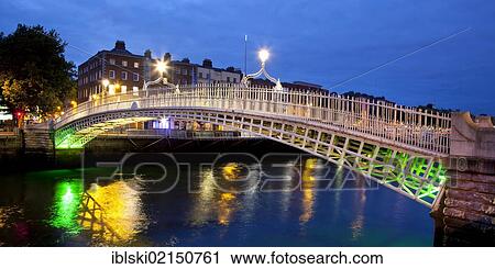 River Liffey with the Halfpenny Bridge, also known as the Ha'penny Bridge, at night, Dublin, Ireland, Europe View Large Photo Image Stock Image - River Liffey with the Halfpenny Bridge, also known as the Ha'penny Bridge, at night, Dublin, Ireland, Europe. Fotosearch