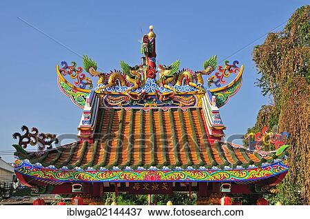 Roof detail, dragon, Taoism, Chinese temple on Ho Road, Wat Putaugongmaa, Nong Khai, Thailand, Asia, PublicGround, Asia View Large Photo Image Stock Photo - Roof detail, dragon, Taoism, Chinese temple on Ho Road, Wat Putaugongmaa, Nong Khai, Thailand, Asia, PublicGround, Asia. Fotosearch