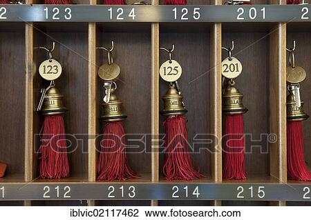 Stock Image - Room keys in luxurious Roman hotel, Rome, Italy, Europe. Fotosearch
