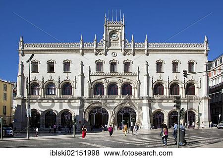 Rossio Railway Station, Estacao do Rossio, with horseshoe-shaped entrances, on Praca de Dom Pedro IV square, in the district of Rossio in Lisbon, Portugal, Europe View Large Photo Image Stock Photo - Rossio Railway Station, Estacao do Rossio, with horseshoe-shaped entrances, on Praca de Dom Pedro IV square, in the district of Rossio in Lisbon, Portugal, Europe. Fotosearch