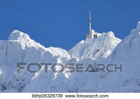 Stock Photo - Saentis summit after snow storm, view from Schwaegalp, Appenzell, Switzerland, Schwägalp, Europe. Fotosearch