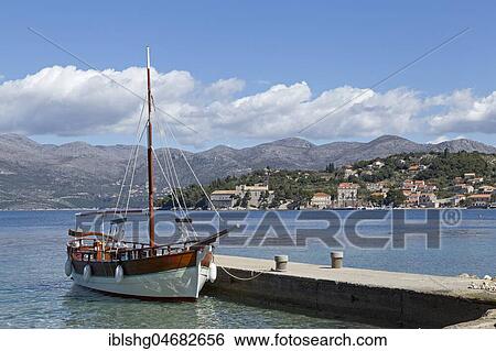 Sailboat at a jetty, Lopud Island, Elaphite Islands, Dalmatia, Croatia, Europe View Large Photo Image Stock Photograph - Sailboat at a jetty, Lopud Island, Elaphite Islands, Dalmatia, Croatia, Europe. Fotosearch