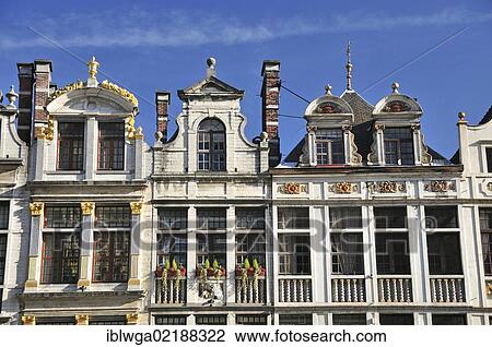 Stock Image - Sainte Barbe, Chêne und Petit Renard, guild houses on Grote Markt square, Grand Place square, Brussels, Belgium, Europe, PublicGround, Europe. Fotosearch